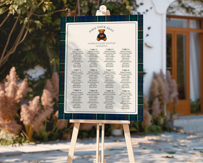 Preppy Bear Seating Chart Poster Template, We Can Bearly Wait Old Money Baby Shower, Beary First Tartan Plaid Bday, Polo Club Party WP1079