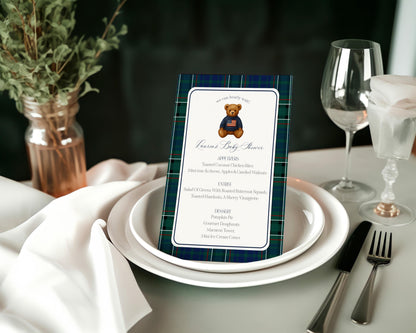 Preppy Bear Menu Template, We Can Bearly Wait Old Money Baby Shower, Beary First Tartan Plaid Birthday Party, Polo Club Party WP1079