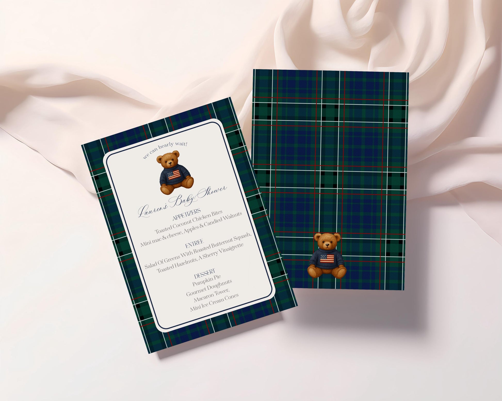 Preppy Bear Menu Template, We Can Bearly Wait Old Money Baby Shower, Beary First Tartan Plaid Birthday Party, Polo Club Party WP1079