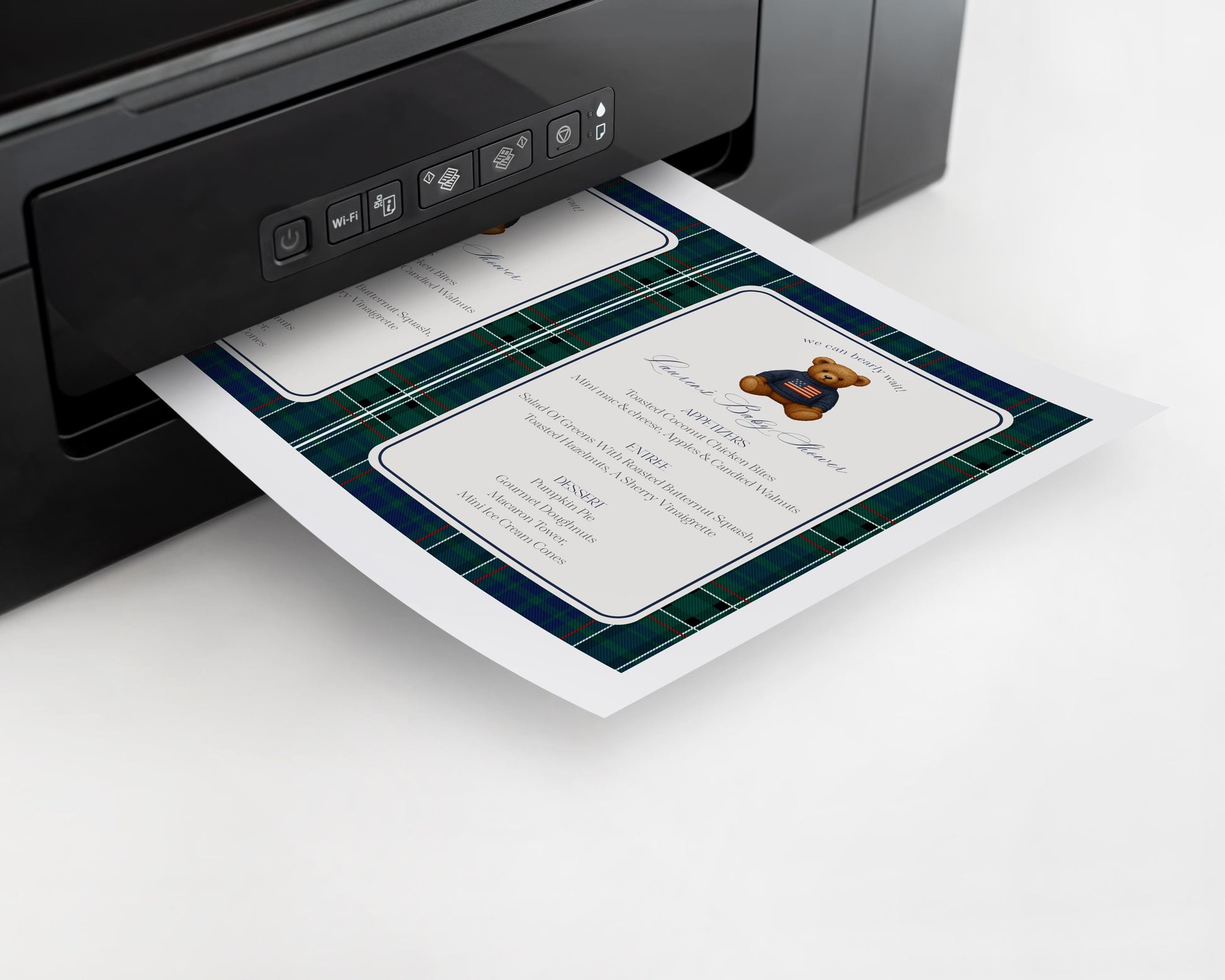 Preppy Bear Menu Template, We Can Bearly Wait Old Money Baby Shower, Beary First Tartan Plaid Birthday Party, Polo Club Party WP1079