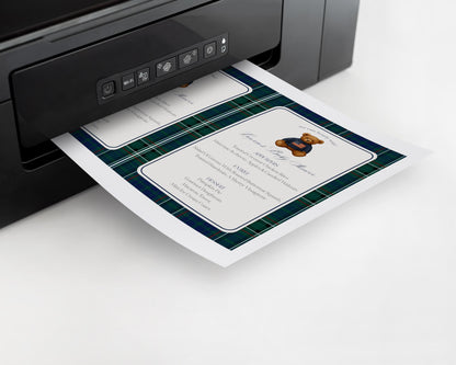 Preppy Bear Menu Template, We Can Bearly Wait Old Money Baby Shower, Beary First Tartan Plaid Birthday Party, Polo Club Party WP1079