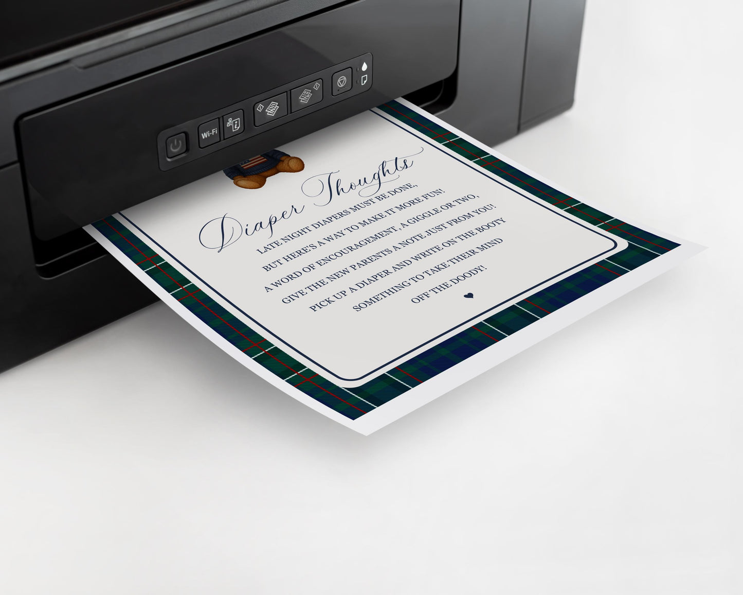 Preppy Bear Baby Shower Diaper Thoughts Sign Template, We Can Bearly Wait Old Money Baby Sprinkle, Tartan Plaid Nesting Party WP1079