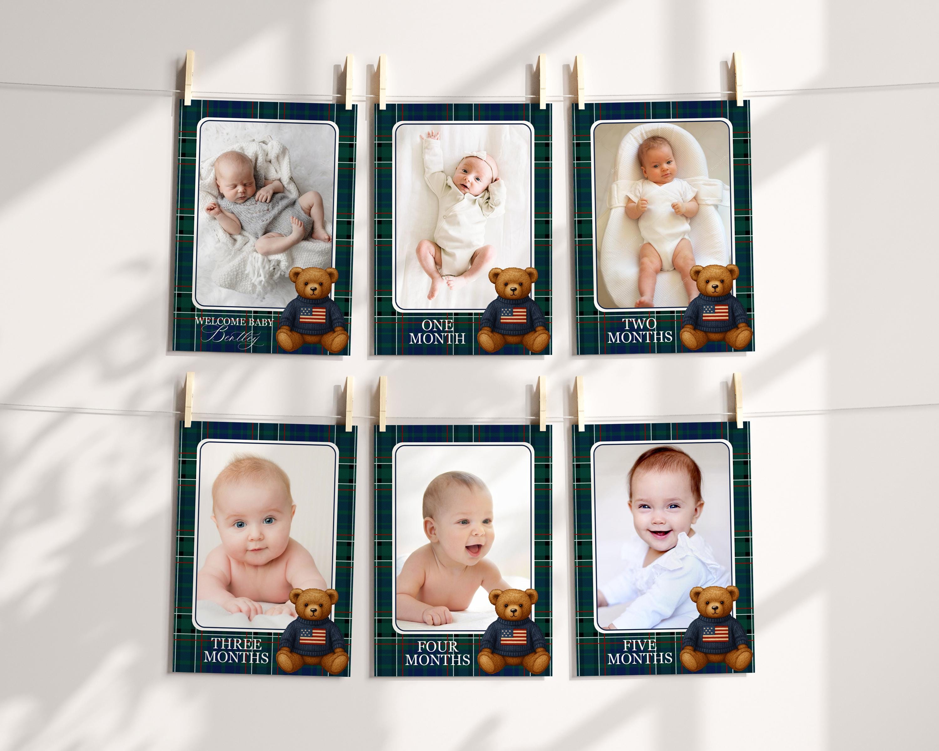 Preppy Bear 1st Birthday Milestone Banner Template, Beary First Birthday Decor, Old Money Birthday Party, Tartan Plaid Party Decor WP1079