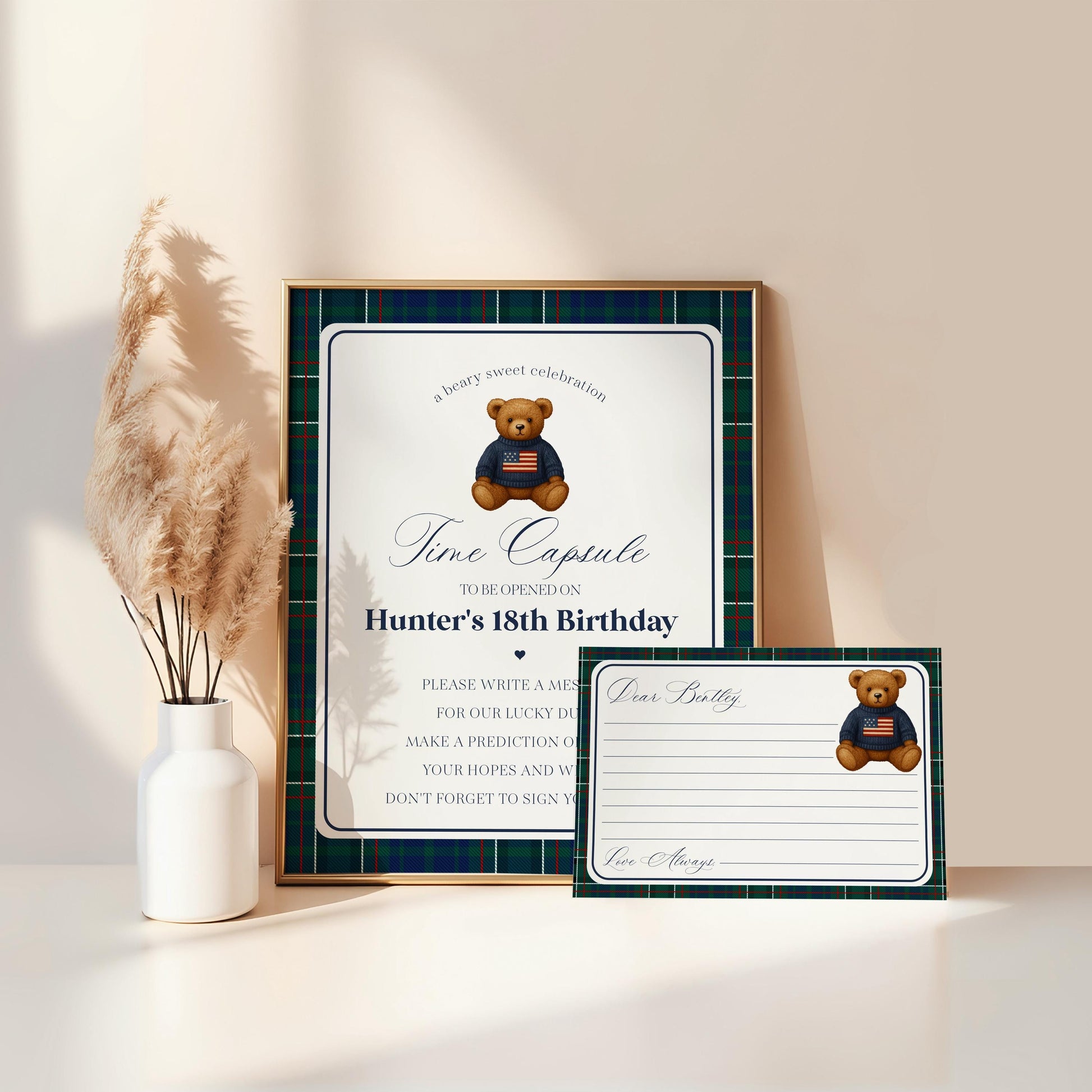 Preppy Bear Time Capsule Template, Beary First Birthday Decor, Old Money Birthday Party, Tartan Plaid Polo Club Party Decorations WP1079