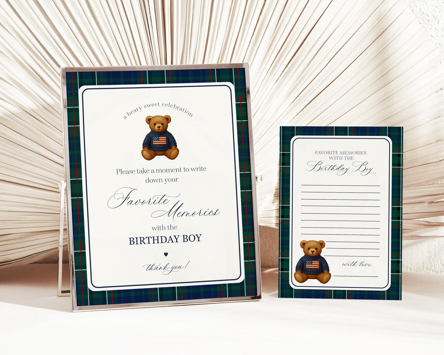 Preppy Bear Favorite Memories Birthday Girl Template, Old Money Teddy Bear Birthday Party, Polo Club Tartan Plaid Party Decorations WP1079
