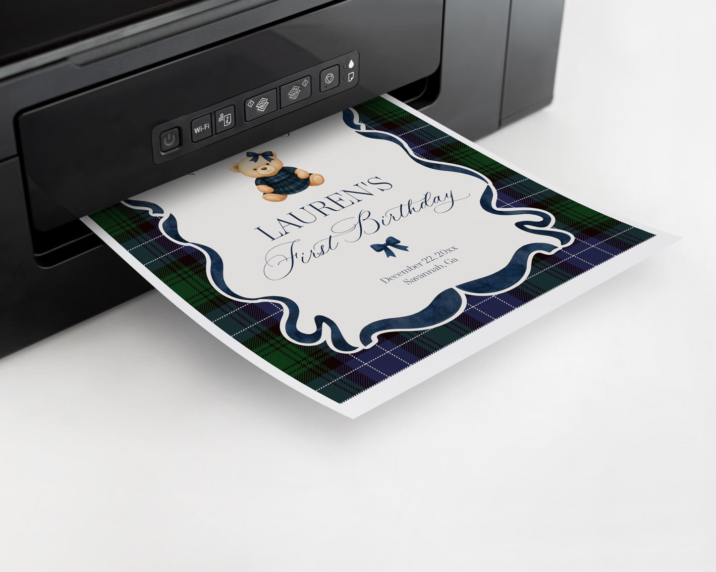 Preppy Bear Girl Birthday Party Welcome Sign Template, Old Money Teddy Bear Birthday Party, Tartan Plaid Coquette Bow Party WP1080