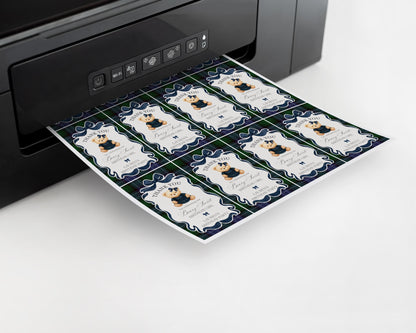 Preppy Bear Girl Birthday Party Favor Tags Template, Beary First Birthday Old Money Teddy Bear Party, Tartan Plaid Coquette Bow WP1080