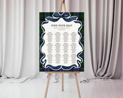 Preppy Girl Bear Seating Chart Cards Template, We Can Bearly Wait Old Money Baby Shower, Beary 1st Birthday Plaid Coquette Bow WP1080