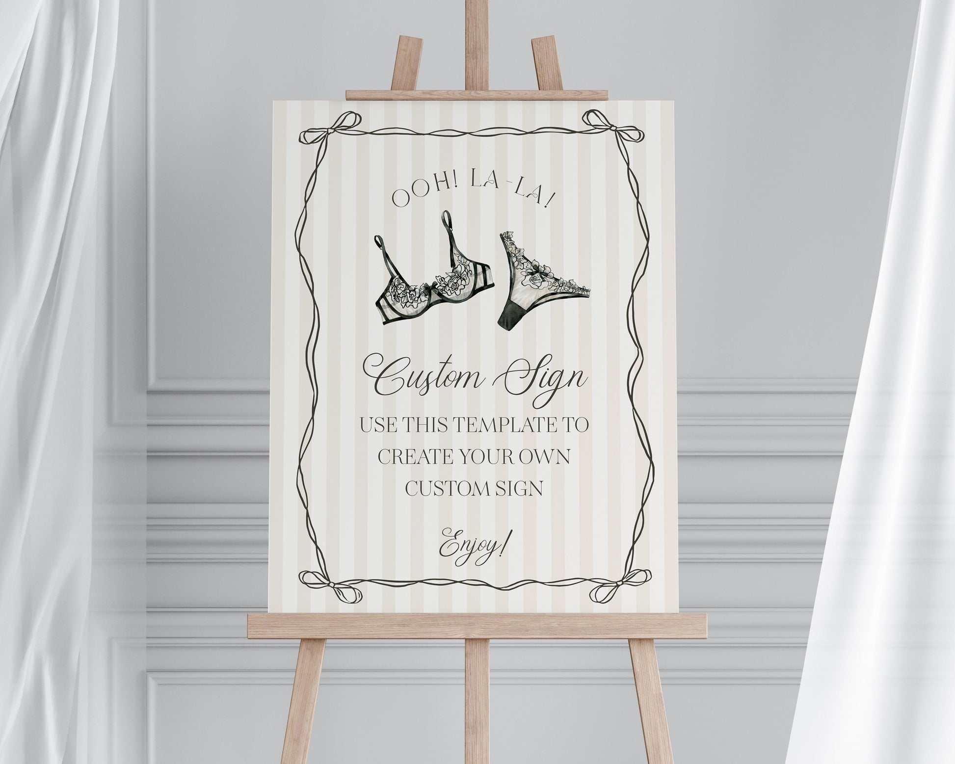 Black Lingerie Shower Bundle Printable Template, Lace Panty Party Bachelorette, Oh la la French Bridal Shower, Spoil Her Hen Party WP1074