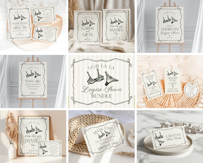 Black Lingerie Shower Bundle Printable Template, Lace Panty Party Bachelorette, Oh la la French Bridal Shower, Spoil Her Hen Party WP1074