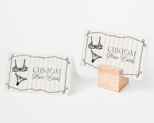 Black Lingerie Shower Place Cards Template, Lace Panty Party Bachelorette Party, Oh la la French Theme Bridal Shower, Spoil Her Party WP1074