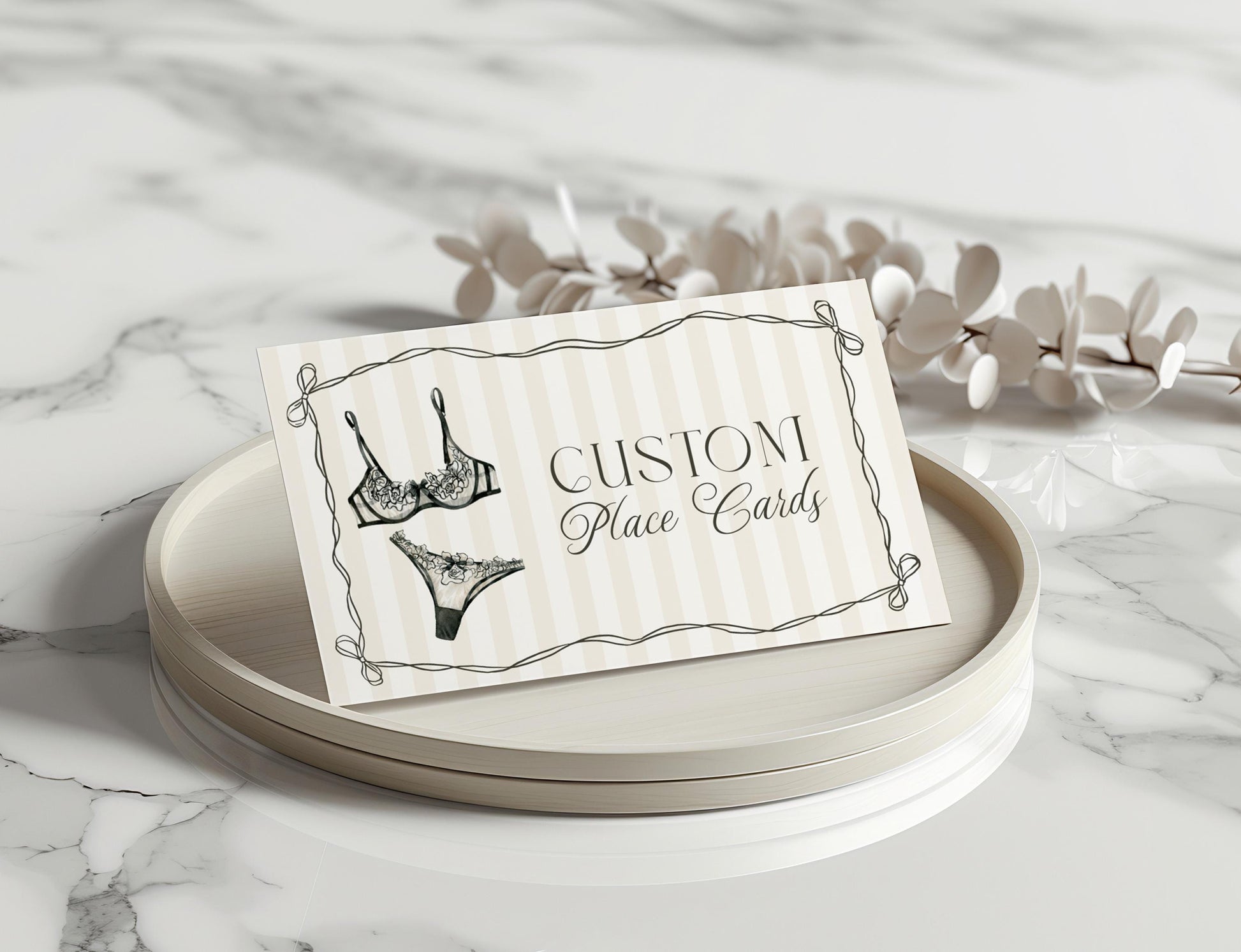 Black Lingerie Shower Place Cards Template, Lace Panty Party Bachelorette Party, Oh la la French Theme Bridal Shower, Spoil Her Party WP1074