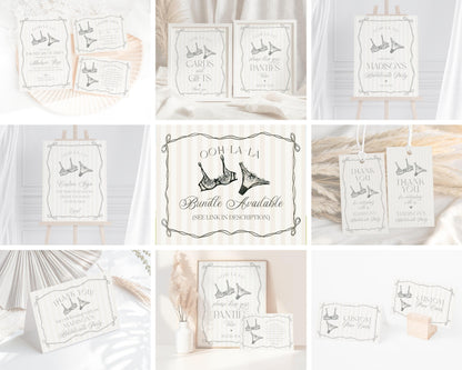 Black Lingerie Shower Place Cards Template, Lace Panty Party Bachelorette Party, Oh la la French Theme Bridal Shower, Spoil Her Party WP1074