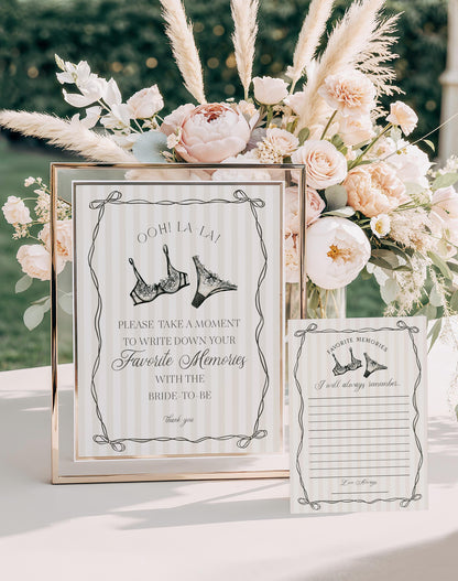 Black Lingerie Shower Favorite Memories Bride Template, Lace Panty Party Bachelorette Party, Oh la la French Theme Bridal Shower WP1074