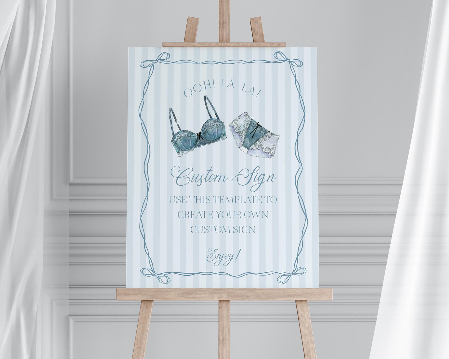 Blue Lingerie Shower Bundle Template, Something Blue Lace Panty Party Bachelorette Party, Oh la la French Bridal Shower WP1075