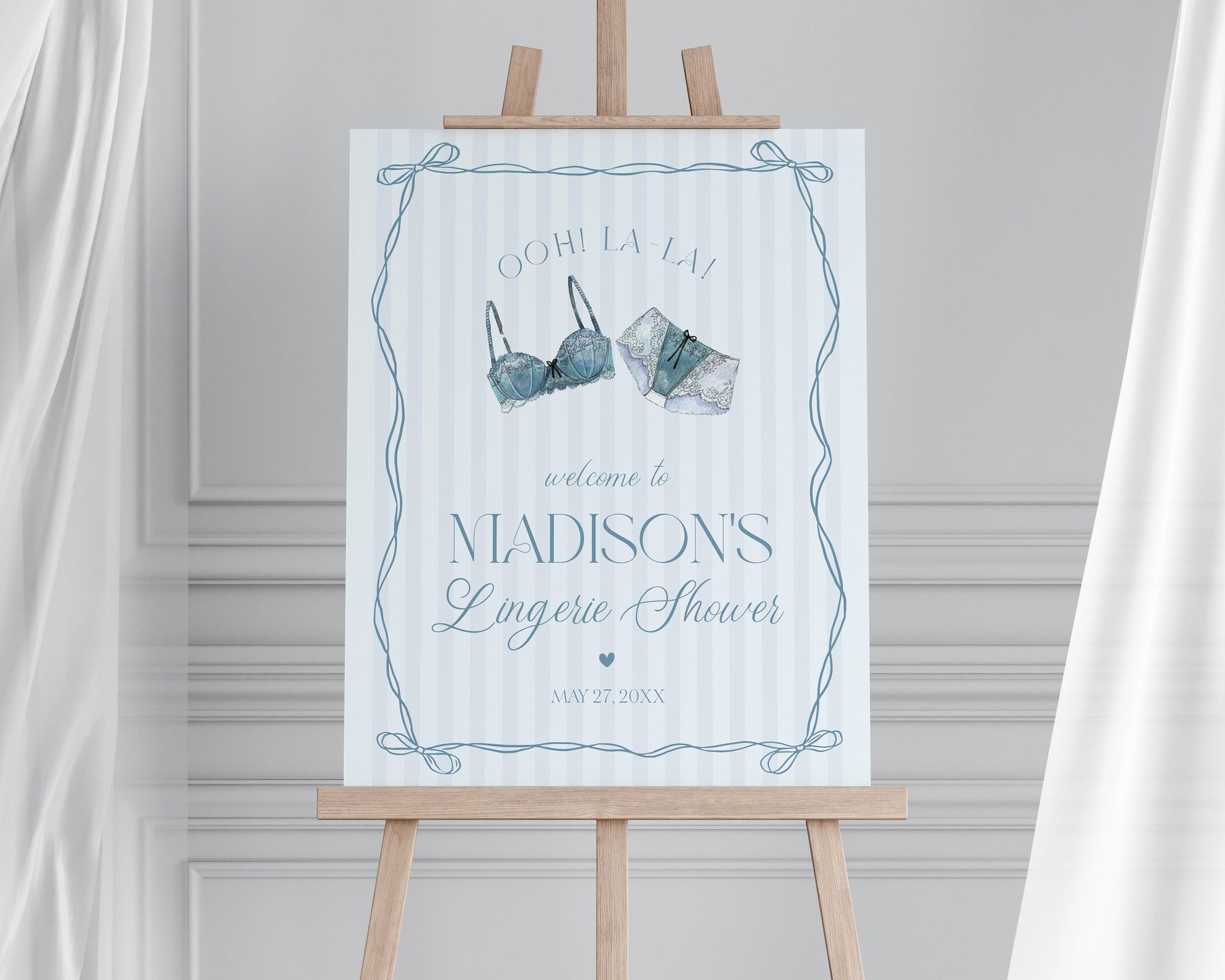 Blue Lingerie Shower Bundle Template, Something Blue Lace Panty Party Bachelorette Party, Oh la la French Bridal Shower WP1075