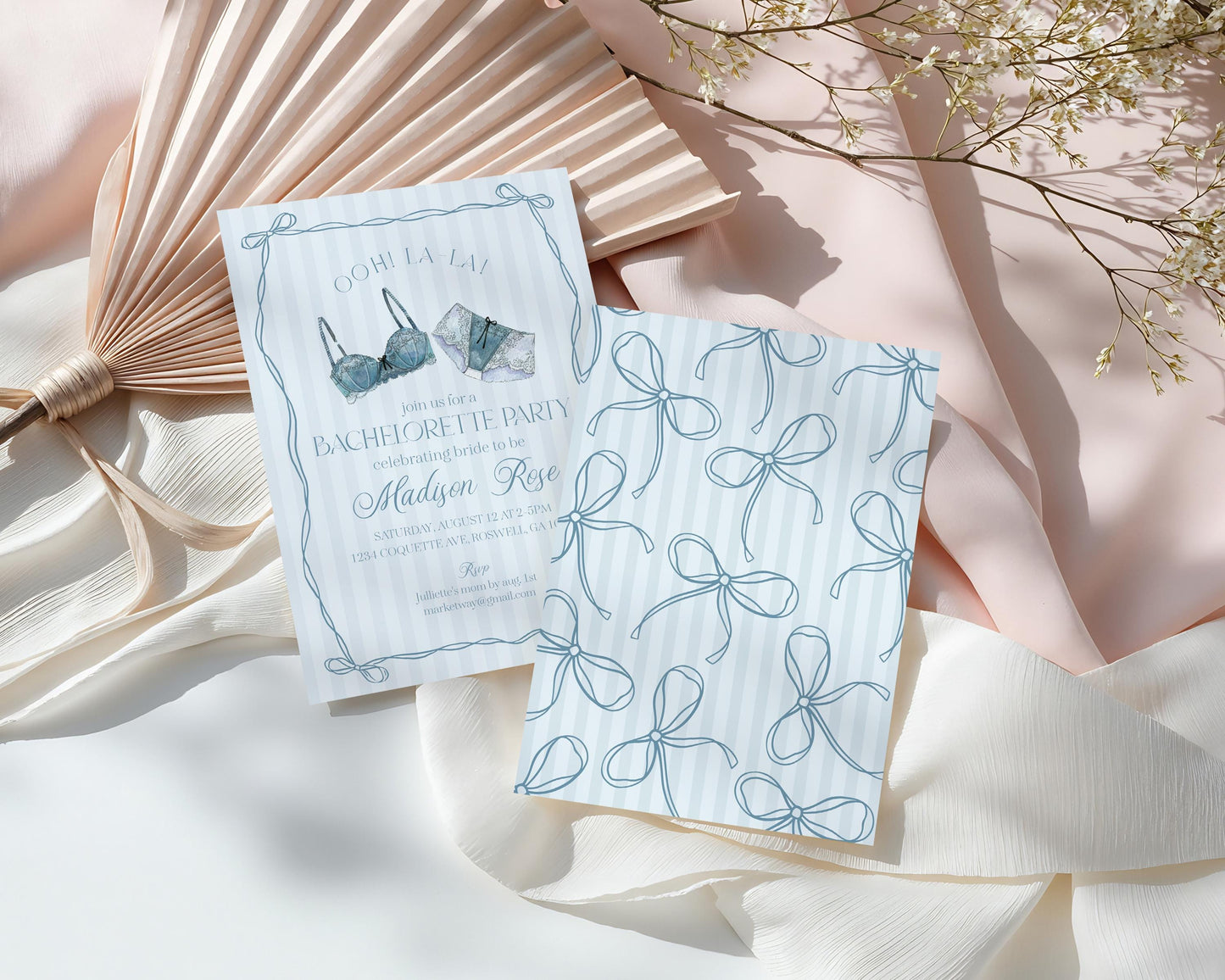 Blue Lingerie Bachelorette Party Invitation Template, Something Blue Lace Panty Party Lingerie Shower, Oh la la French Bridal Shower WP1075