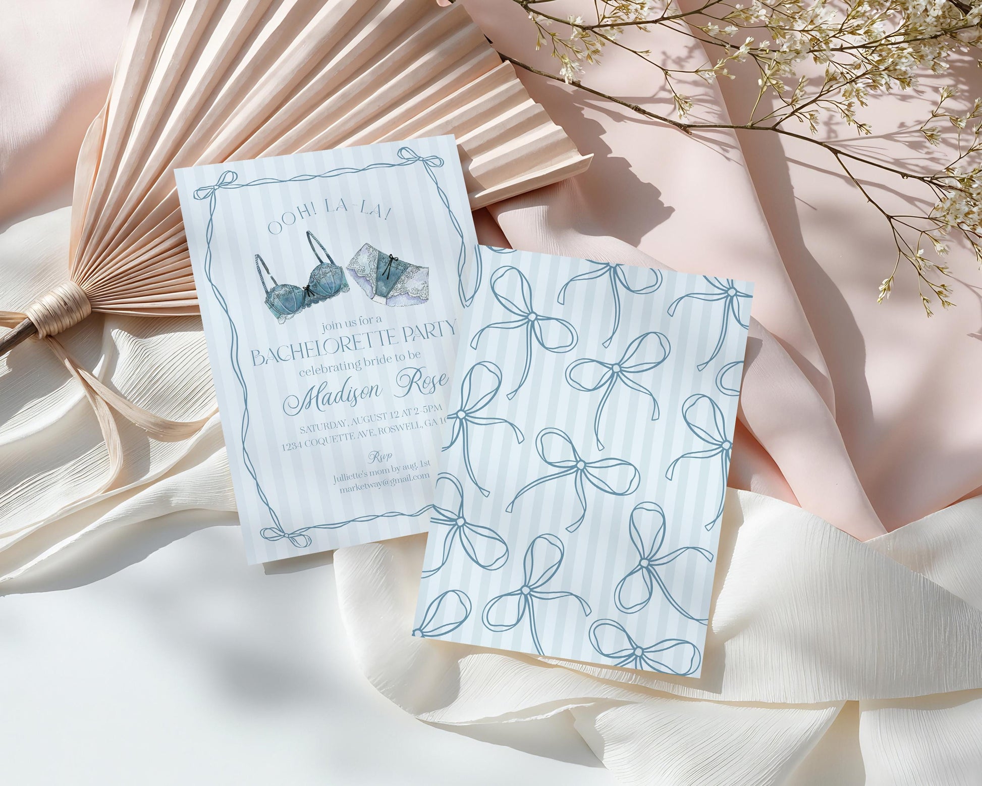 Blue Lingerie Bachelorette Party Invitation Template, Something Blue Lace Panty Party Lingerie Shower, Oh la la French Bridal Shower WP1075