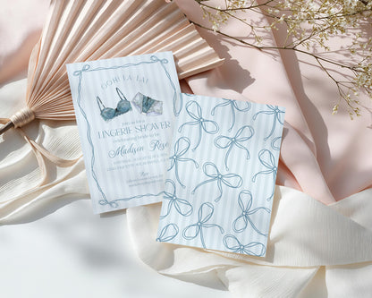Blue Lingerie Shower Invitation Template, Something Blue Lace Panty Party Bachelorette Party, Oh la la French Bridal Shower WP1075