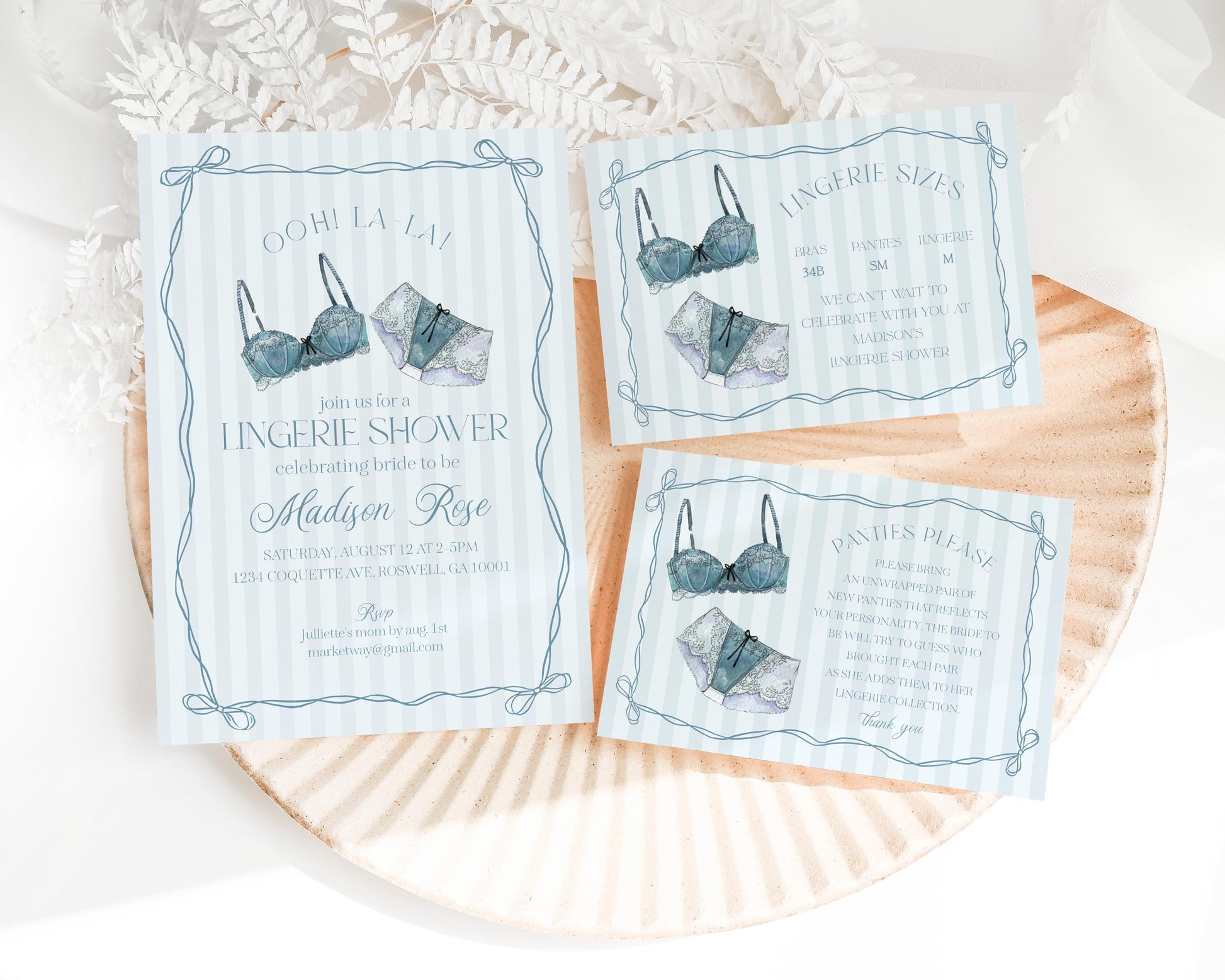 Blue Lingerie Shower Invitation Template, Something Blue Lace Panty Party Bachelorette Party, Oh la la French Bridal Shower WP1075
