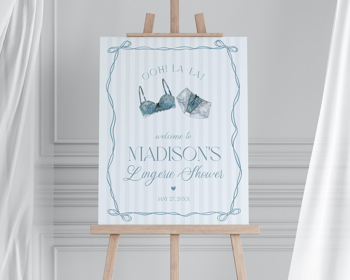 Blue Lingerie Shower Welcome Sign Template, Something Blue Lace Panty Party Bachelorette Party, Oh la la French Bridal Shower WP1075