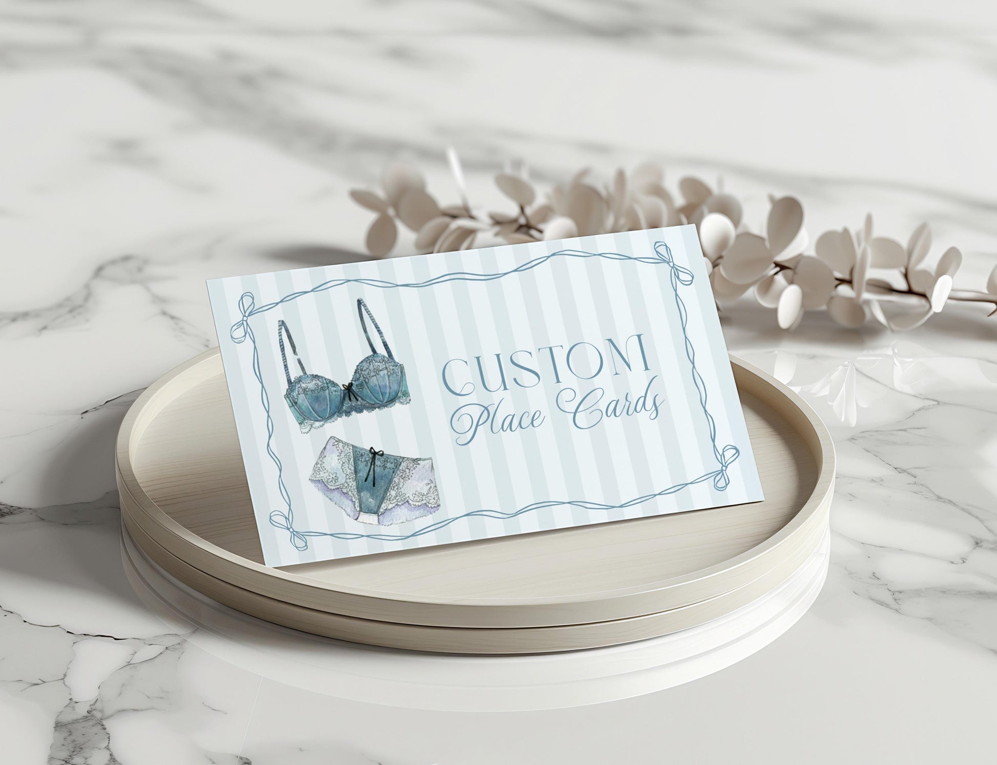 Blue Lingerie Shower Place Cards Template, Something Blue Lace Panty Party Bachelorette Party, Oh la la French Bridal Shower WP1075