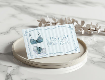 Blue Lingerie Shower Place Cards Template, Something Blue Lace Panty Party Bachelorette Party, Oh la la French Bridal Shower WP1075