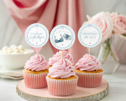 Blue Lingerie Shower Cupcake Topper Template, Something Blue Lace Panty Party Bachelorette Party, Oh la la French Bridal Shower WP1075