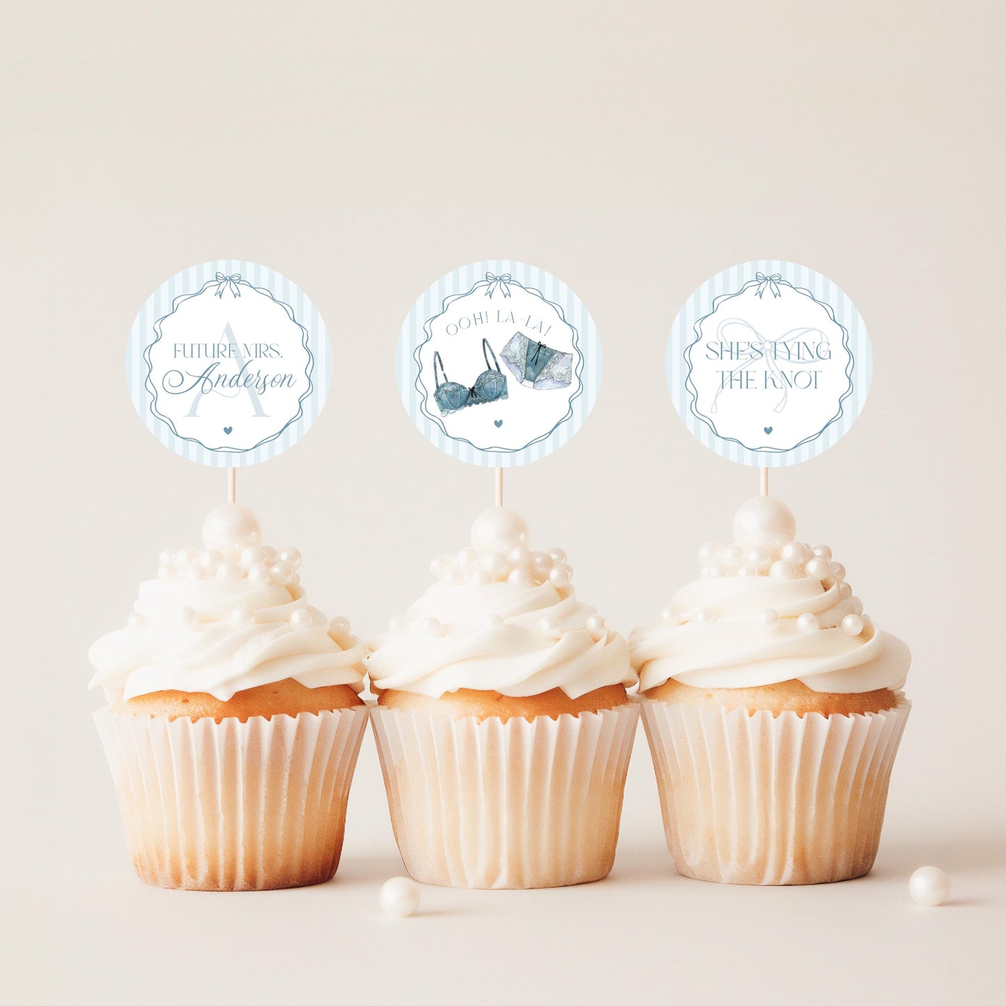 Blue Lingerie Shower Cupcake Topper Template, Something Blue Lace Panty Party Bachelorette Party, Oh la la French Bridal Shower WP1075