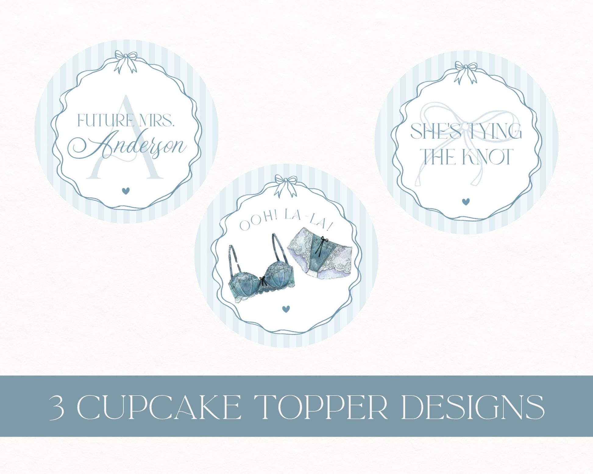 Blue Lingerie Shower Cupcake Topper Template, Something Blue Lace Panty Party Bachelorette Party, Oh la la French Bridal Shower WP1075