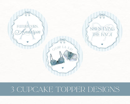 Blue Lingerie Shower Cupcake Topper Template, Something Blue Lace Panty Party Bachelorette Party, Oh la la French Bridal Shower WP1075