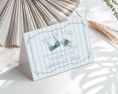 Blue Lingerie Shower Thank You Card Template, Something Blue Lace Panty Party Bachelorette Party, Oh la la French Bridal Shower WP1075