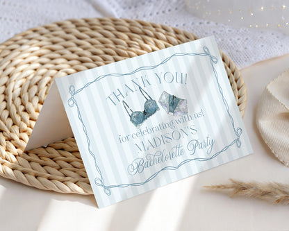 Blue Lingerie Shower Thank You Card Template, Something Blue Lace Panty Party Bachelorette Party, Oh la la French Bridal Shower WP1075
