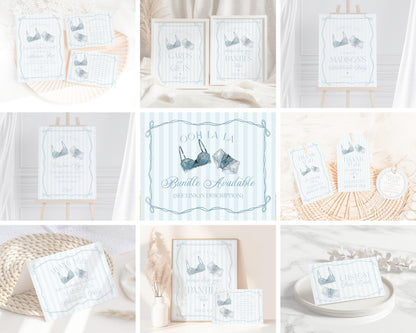 Blue Lingerie Shower Cards & Gifts Favors Sign Template, Something Blue Lace Panty Party Bachelorette Party, Oh la la French Bridal WP1075