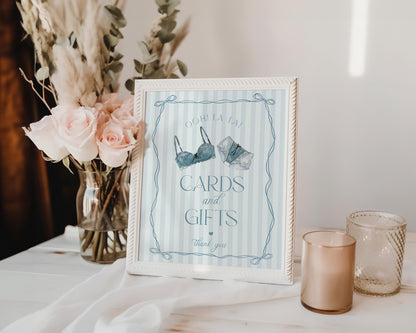 Blue Lingerie Shower Cards & Gifts Favors Sign Template, Something Blue Lace Panty Party Bachelorette Party, Oh la la French Bridal WP1075