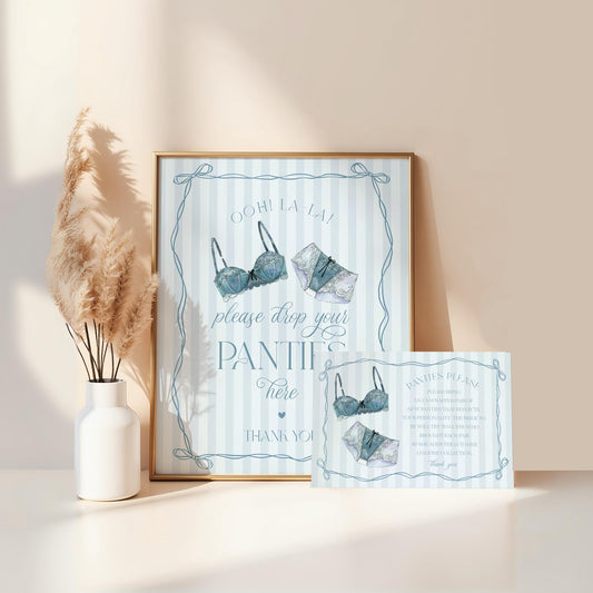 Blue Lingerie Shower Panties Please Game Template Set, Something Blue Lace Panty Party Bachelorette Party, Oh la la French Bridal WP1075