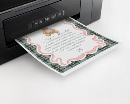 Pink Coquette Bear Baby Shower Diaper Thoughts Sign Template, We Can Bearly Wait Old Money Baby Sprinkle, Tartan Plaid Bow Nesting WP1081