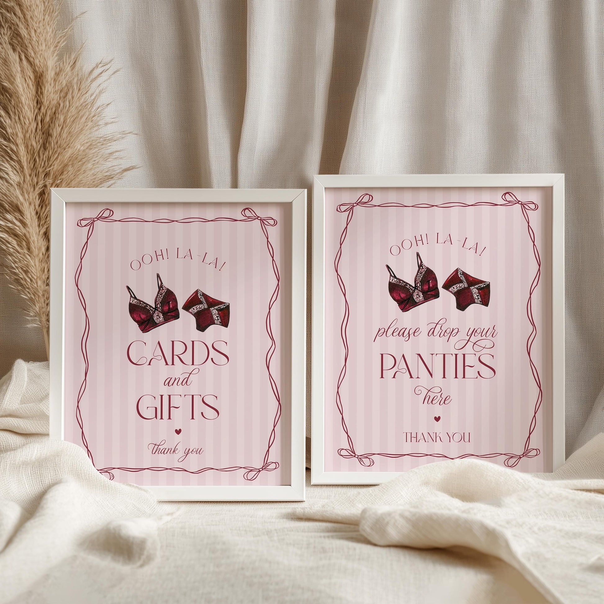 Burgundy Lingerie Lingerie Shower Bundle Template, Lace Panty Party Bachelorette Party, Oh la la French Bridal Shower, Spoil Her WP1076