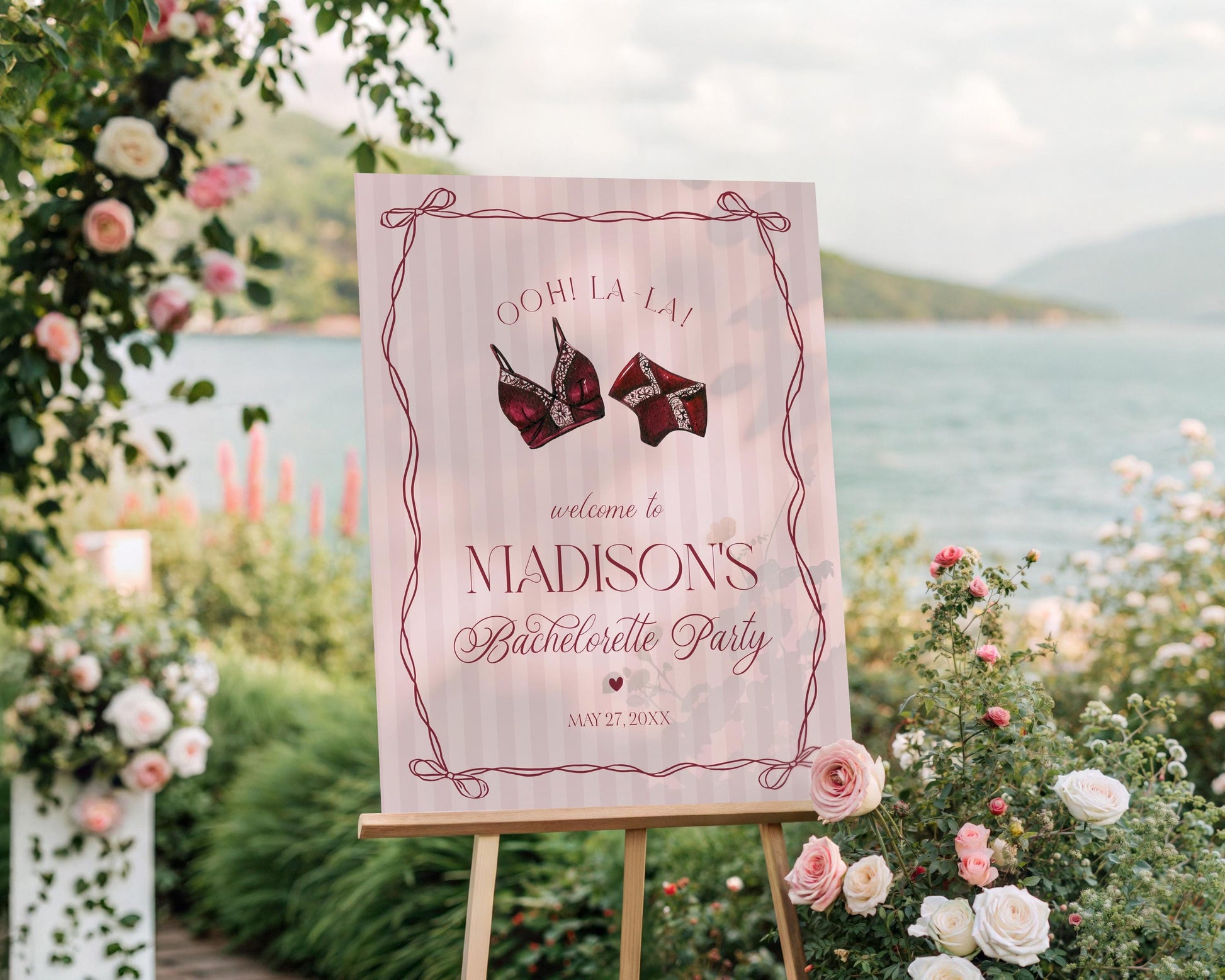 Burgundy Lingerie Bachelorette Bundle Template, Lace Panty Party Lingerie Shower, Oh la la French Bridal Shower, Spoil Her WP1076