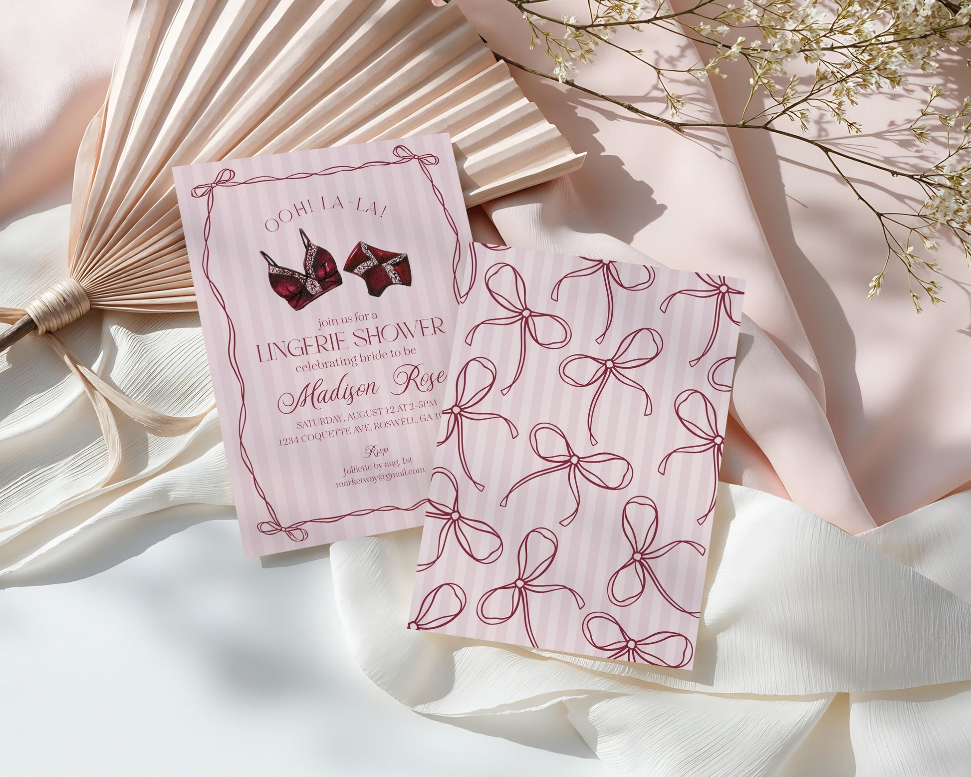 Burgundy Lingerie Lingerie Shower Bundle Template, Lace Panty Party Bachelorette Party, Oh la la French Bridal Shower, Spoil Her WP1076