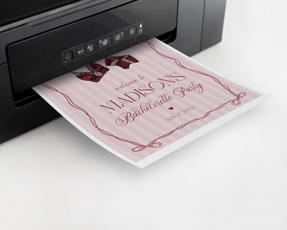 Burgundy Lingerie Bachelorette Party Welcome Sign Template, Lace Panty Party Lingerie Shower, Oh la la French Bridal Shower Spoil Her WP1076