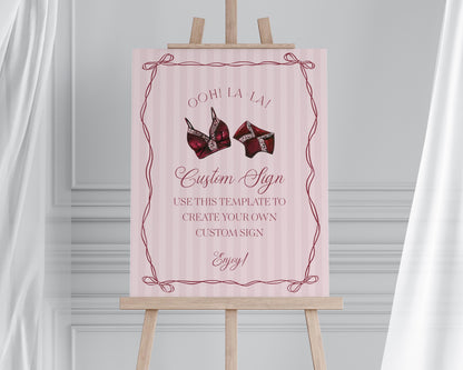 Burgundy Lingerie Shower Custom Sign Template, Lace Panty Party Bachelorette Party, Oh la la French Bridal Shower, Spoil Her WP1076