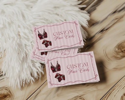 Burgundy Lingerie Shower Place Cards Template, Lace Panty Party Bachelorette Party, Oh la la French Bridal Shower, Spoil Her WP1076