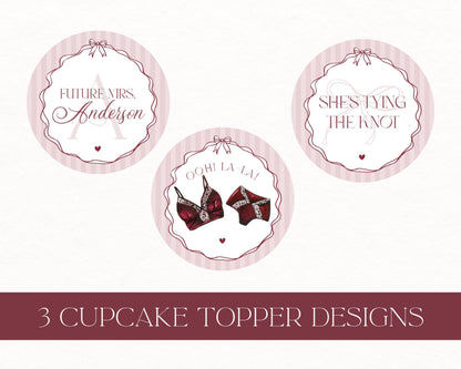 Burgundy Lingerie Shower Cupcake Topper Template, Lace Panty Party Bachelorette Party, Oh la la French Bridal Shower, Spoil Her WP1076