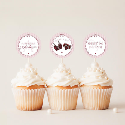 Burgundy Lingerie Shower Cupcake Topper Template, Lace Panty Party Bachelorette Party, Oh la la French Bridal Shower, Spoil Her WP1076