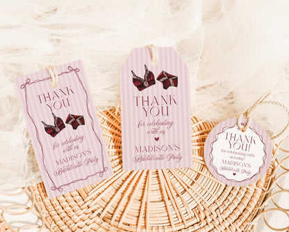 Burgundy Lingerie Shower Favor Tag Template, Lace Panty Party Bachelorette Party, Oh la la French Bridal Shower, Spoil Her WP1076