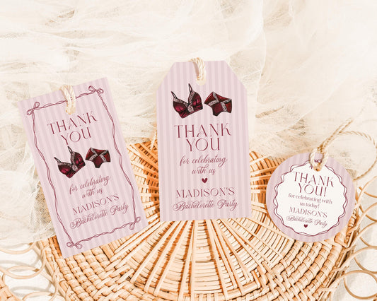 Burgundy Lingerie Shower Favor Tag Template, Lace Panty Party Bachelorette Party, Oh la la French Bridal Shower, Spoil Her WP1076