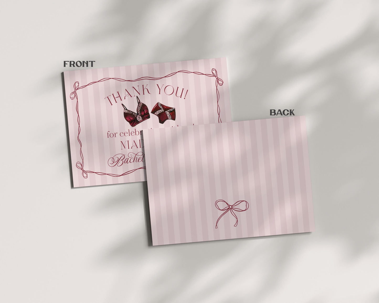 Burgundy Lingerie Shower Thank You Card Template, Lace Panty Party Bachelorette Party, Oh la la French Bridal Shower, Spoil Her WP1076