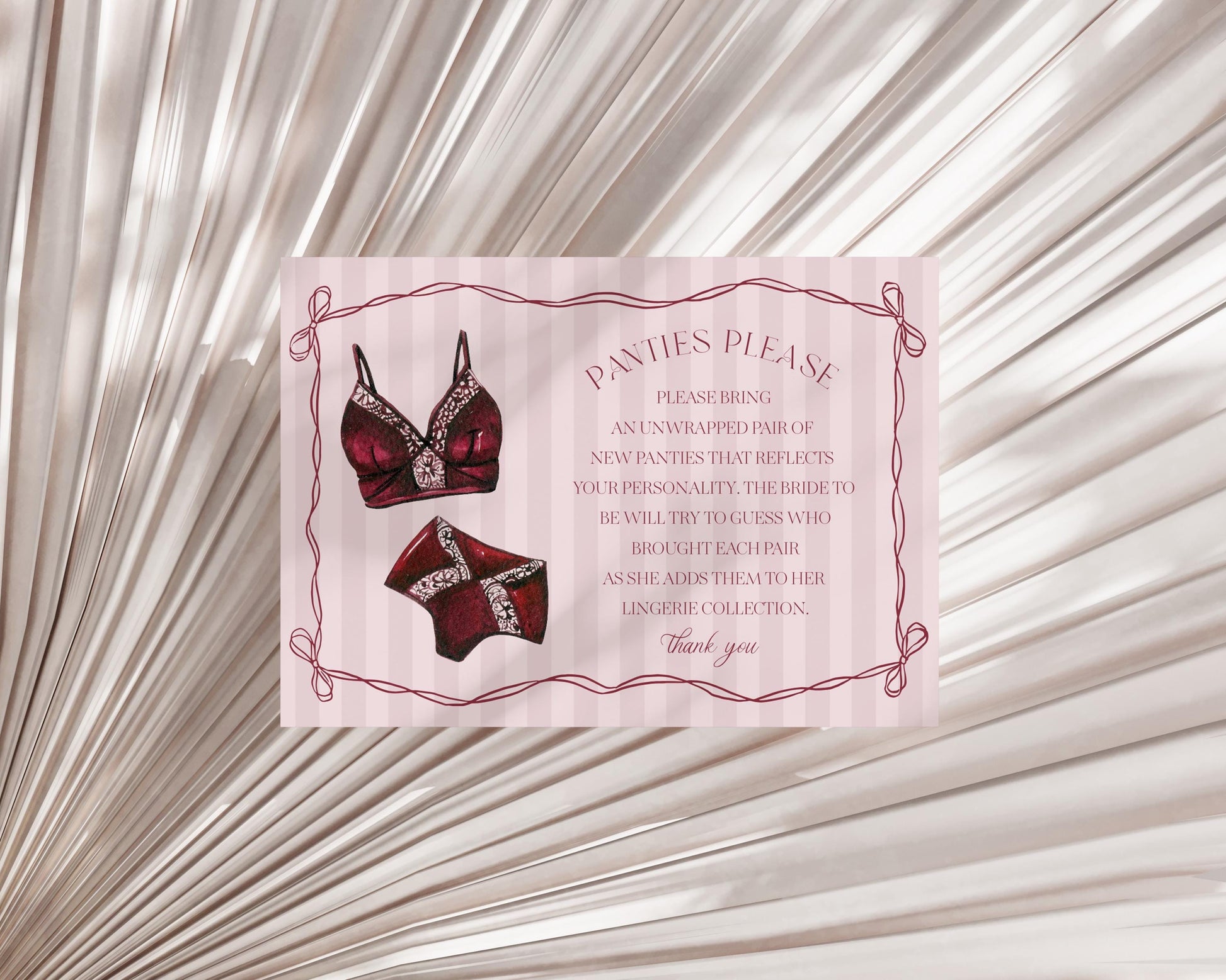 Burgundy Lingerie Shower Panties Please Game Template Set, Lace Panty Party Bachelorette Party, Oh la la French Bridal Shower WP1076