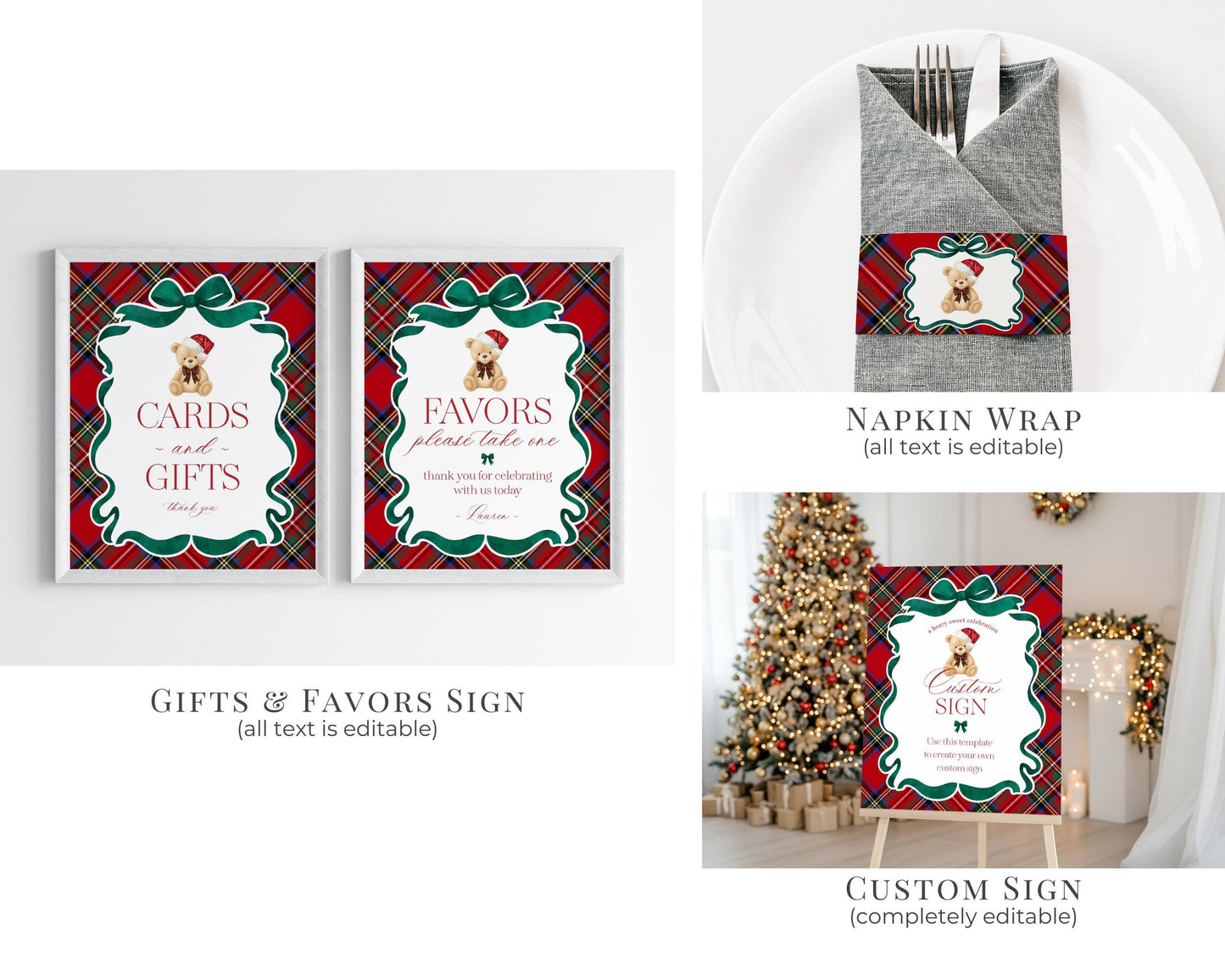Red Tartan Plaid Christmas Bear Baby Shower Bundle Template, We Can Bearly Wait Christmas Baby Sprinkle, December Plaid Bear Nesting WP1082